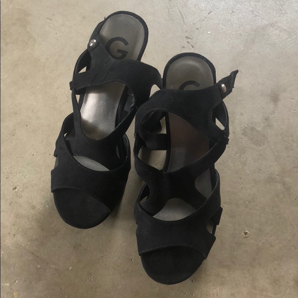 5in platform black wedges